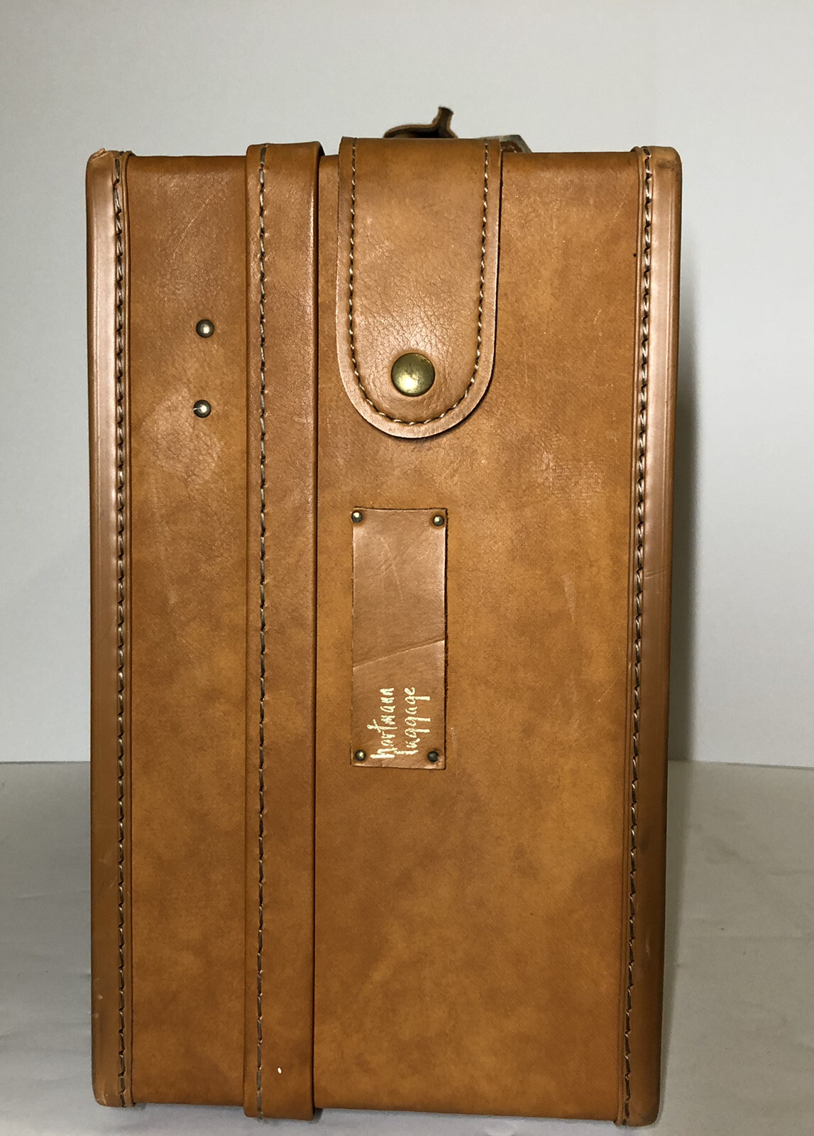 ^Hartmann Brown Leather Hard Box Belted Suitcase Paisley Interior Luggage. BC126