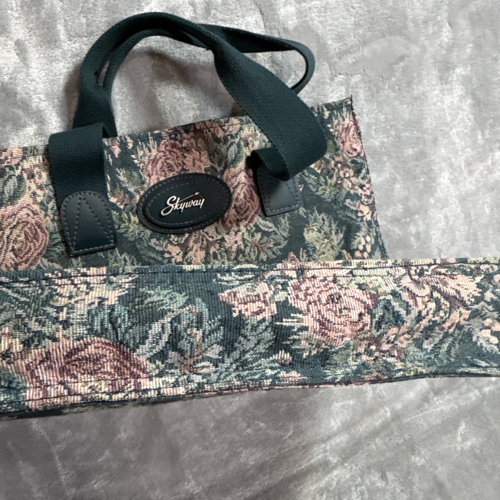 Vintage Tapestry Floral Bag English Pink Rose Blue Tote Shopper Travel Purse