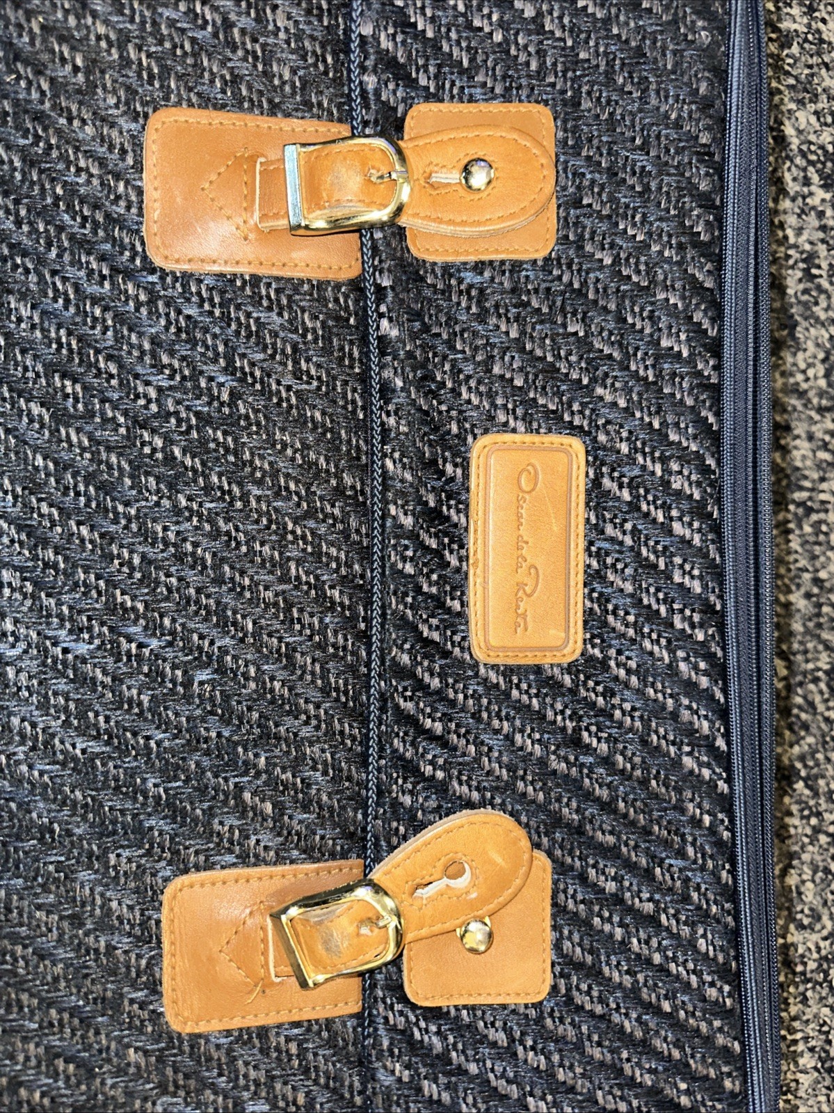 Oscar de la Renta Vintage Leather Trim Wool Tweed Retro Suitcase Luggage Quality
