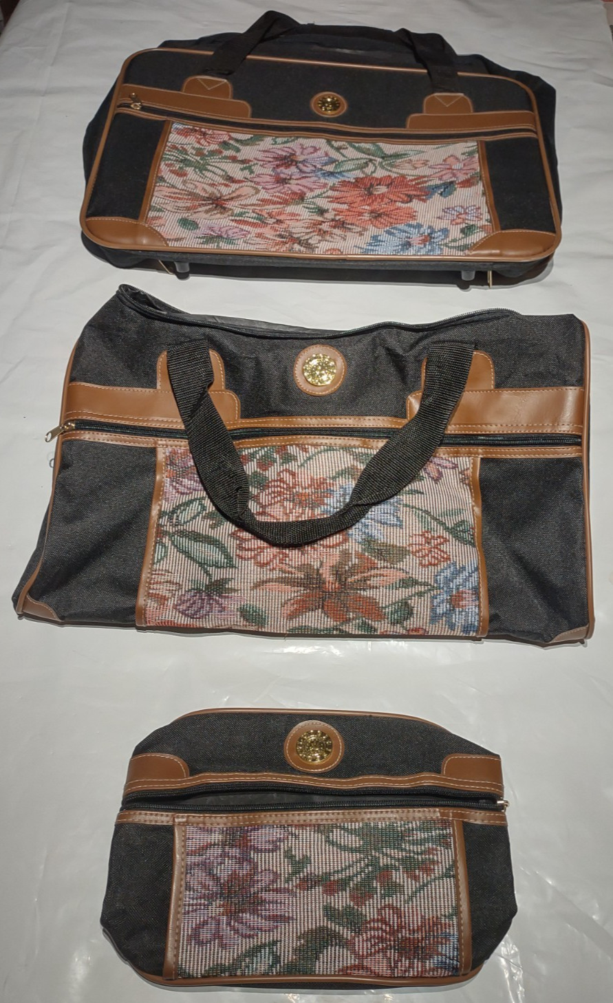 Vintage Floral Print Luigi Rossi Travel Bags 3-pc Set. Brand new