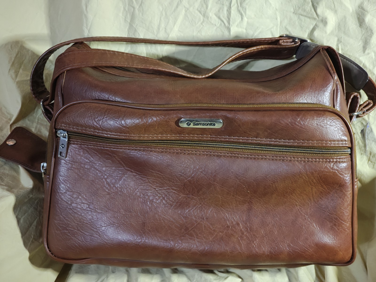 Samsonite Brown Vegan Leather Shoulder Bag L 15 x W 7 x H 10 inches