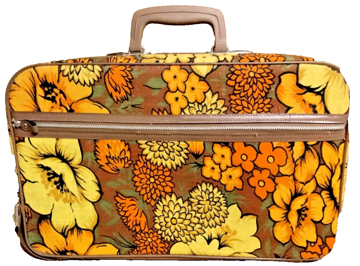 VINTAGE PETER’S BAGS “FLOWER POWER” FABRIC SOFTSIDE HAND TRAVEL SUITCASE LUGGAGE