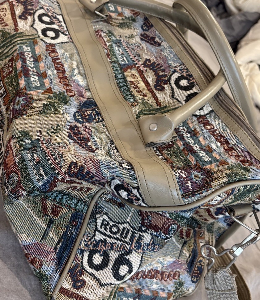 Pioneer Route 66 Vintage Canvas Travel Bag Tapestry Design w/ Shoulder Strap VTG