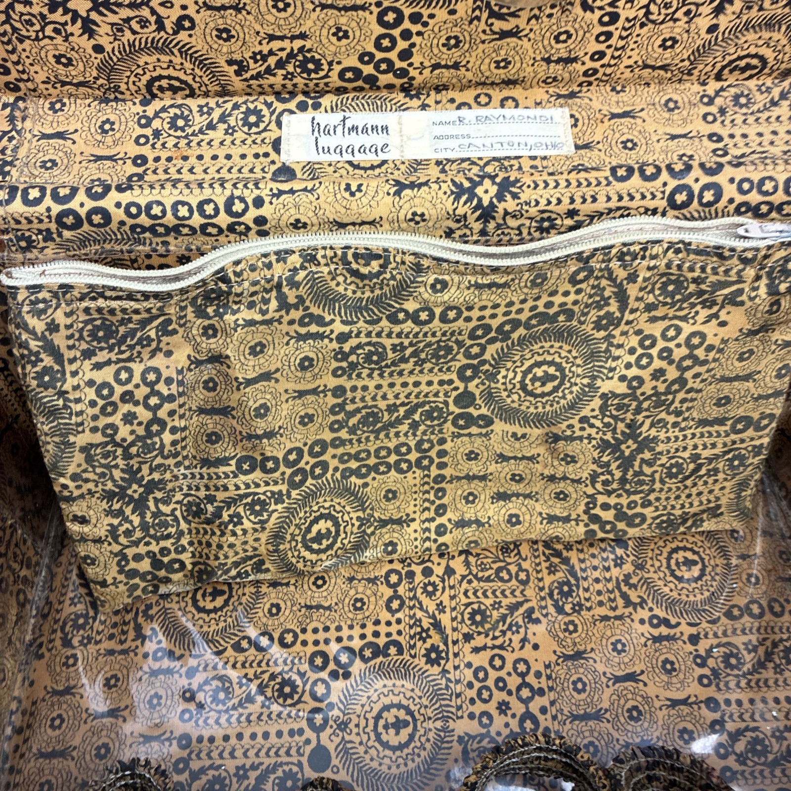 Vintage Hartmann Leather Luggage Tan Suitcase And Cosmetic Box Paisley Lining