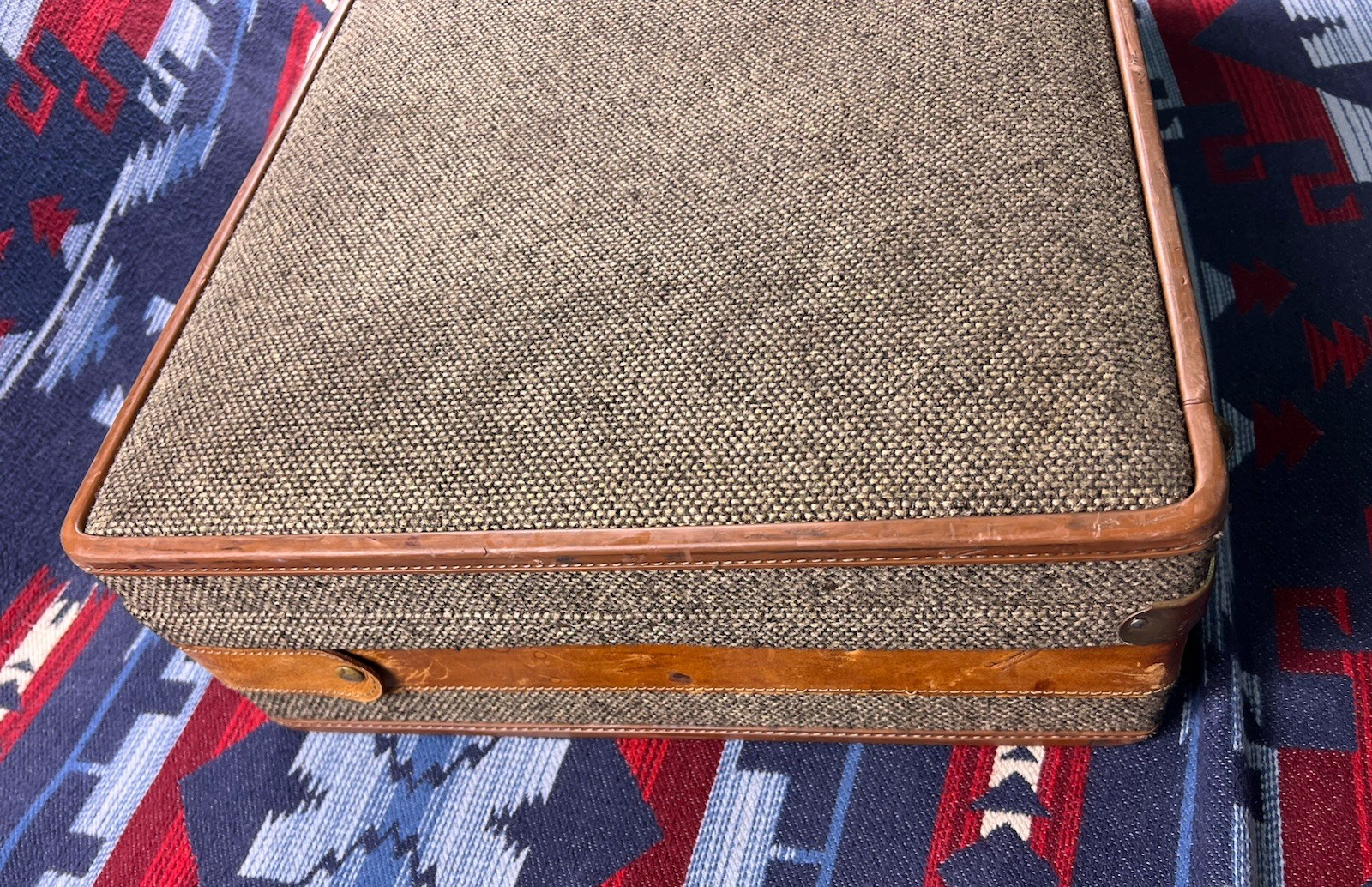Vtg Hartmann Luggage Tweed Leather Suitcase Belting Strap Combination Brown USA