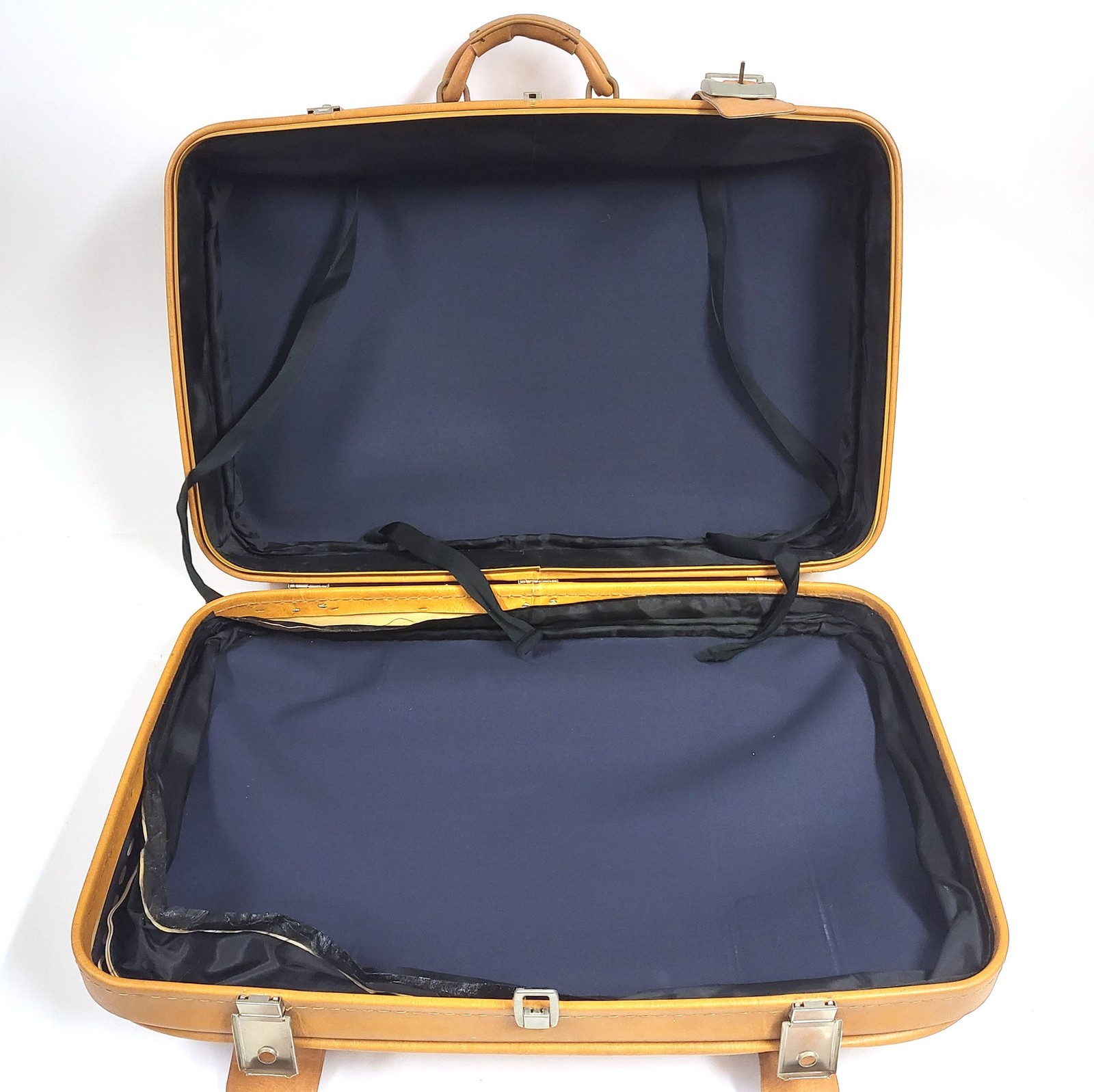 Vintage Mid-Century Faux-Leather Suitcase – Cognac 28″ Travel Case