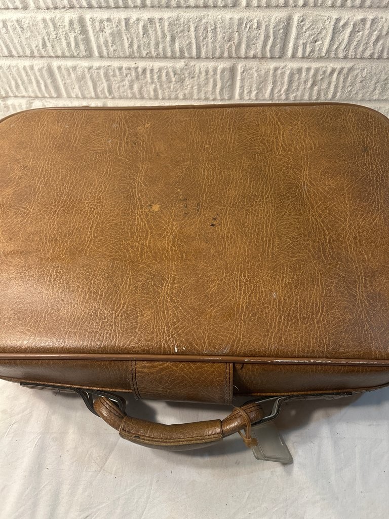 Vintage Flying Time Brown Leather Suitcase With Keys