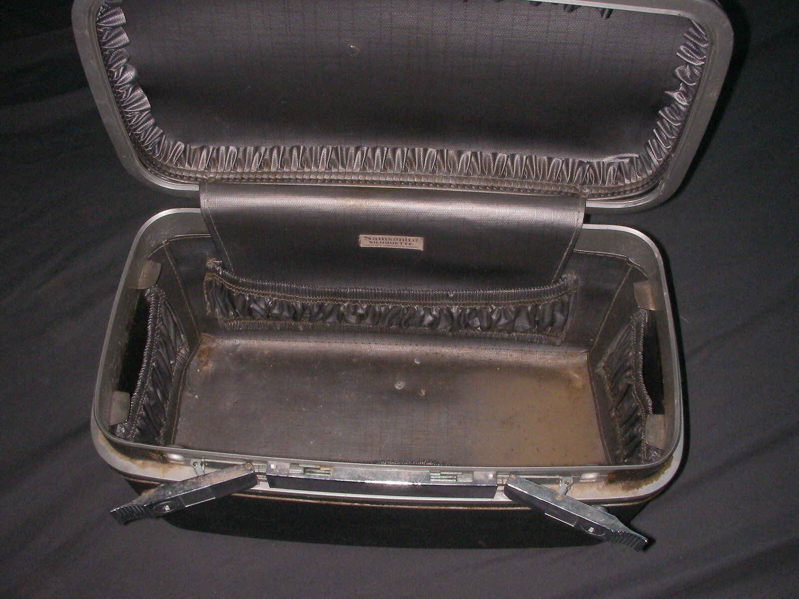 Samsonite Silhouette make up train travel case w/ key Charcoal Gray Grey 1970s