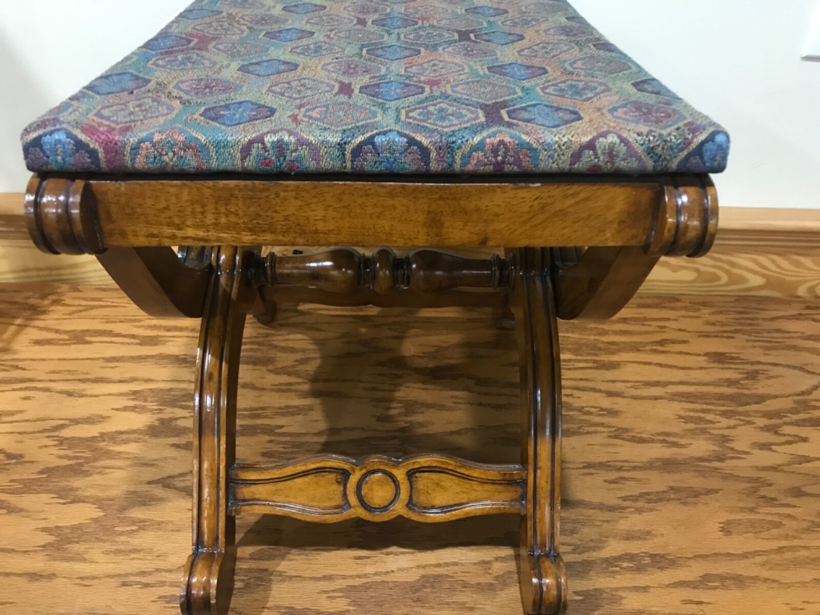 MCM Hollywood Regency Carved Wood X Frame Upholstered Luggage Rack