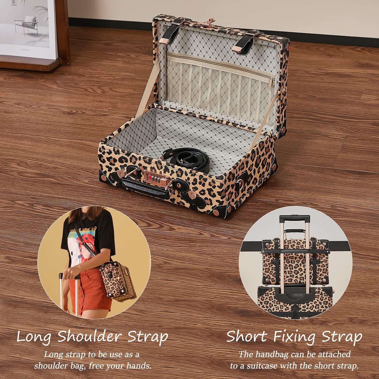 3 Piece Vintage Luggage Set Woman Suitcase Combination Lock Cosmetic Train Bag