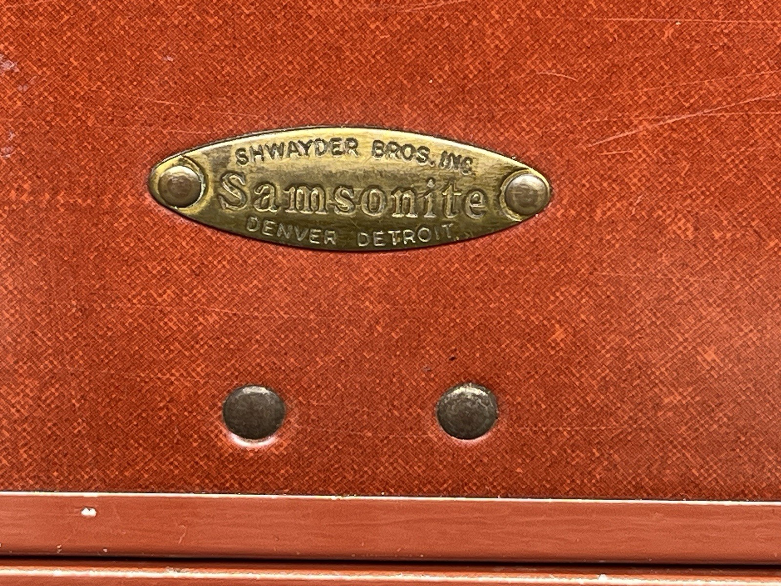 Vintage Brown Hard Shell Samsonite Suitcase Metal Locks Violet Fabric Interior