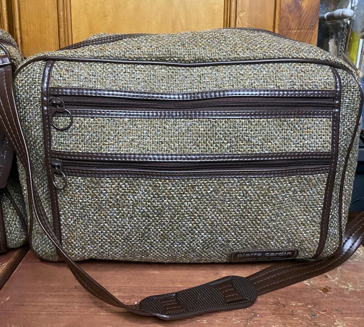 Set Of 2 Vintage 70s 80s Pierre Cardin Brown Tweed Suitcase Luggage Travel Bags