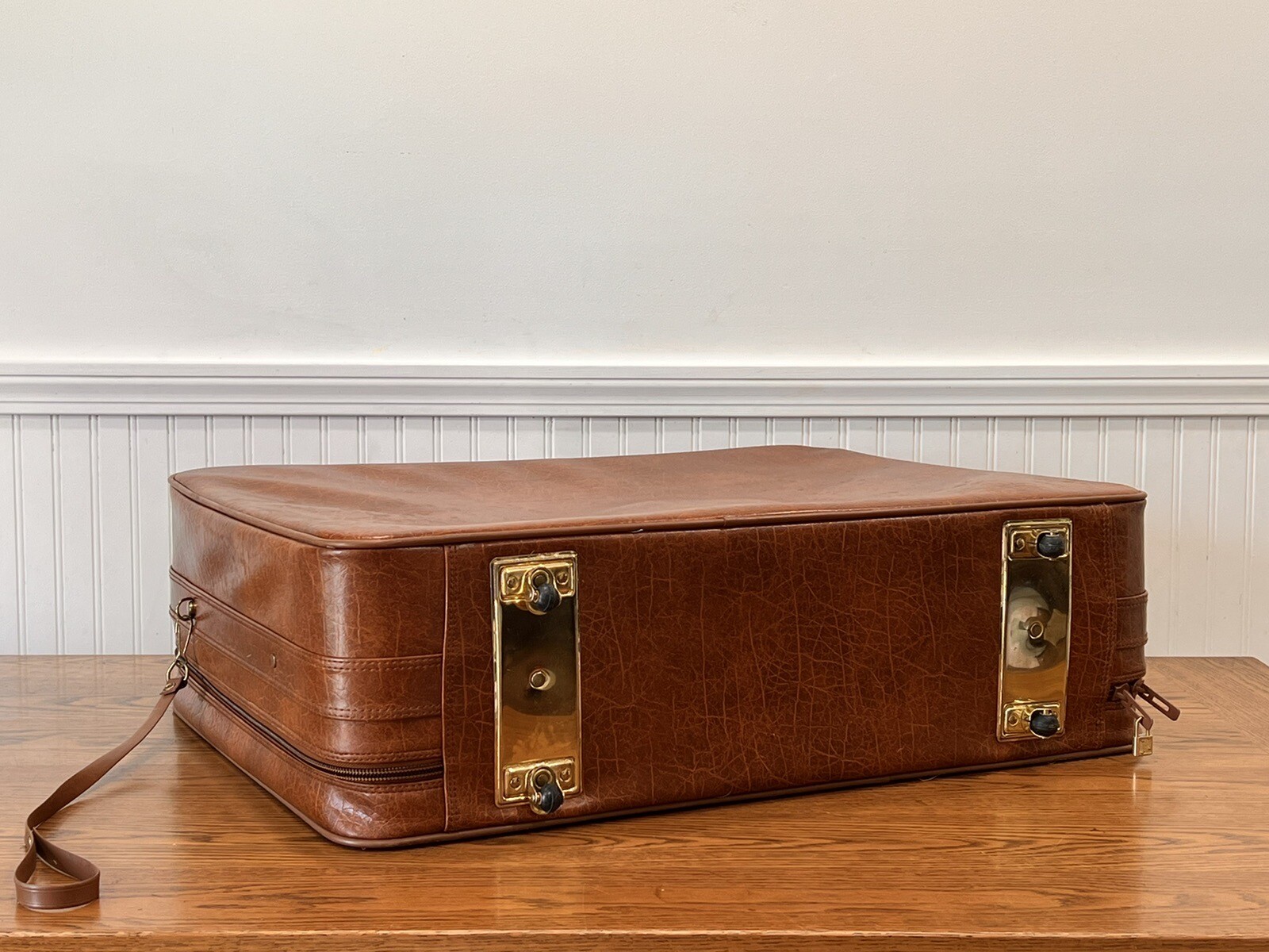 FW Woolworth Faux Leather Suitcase W Key Vintage Luggage Pullman Buckle NY MCM