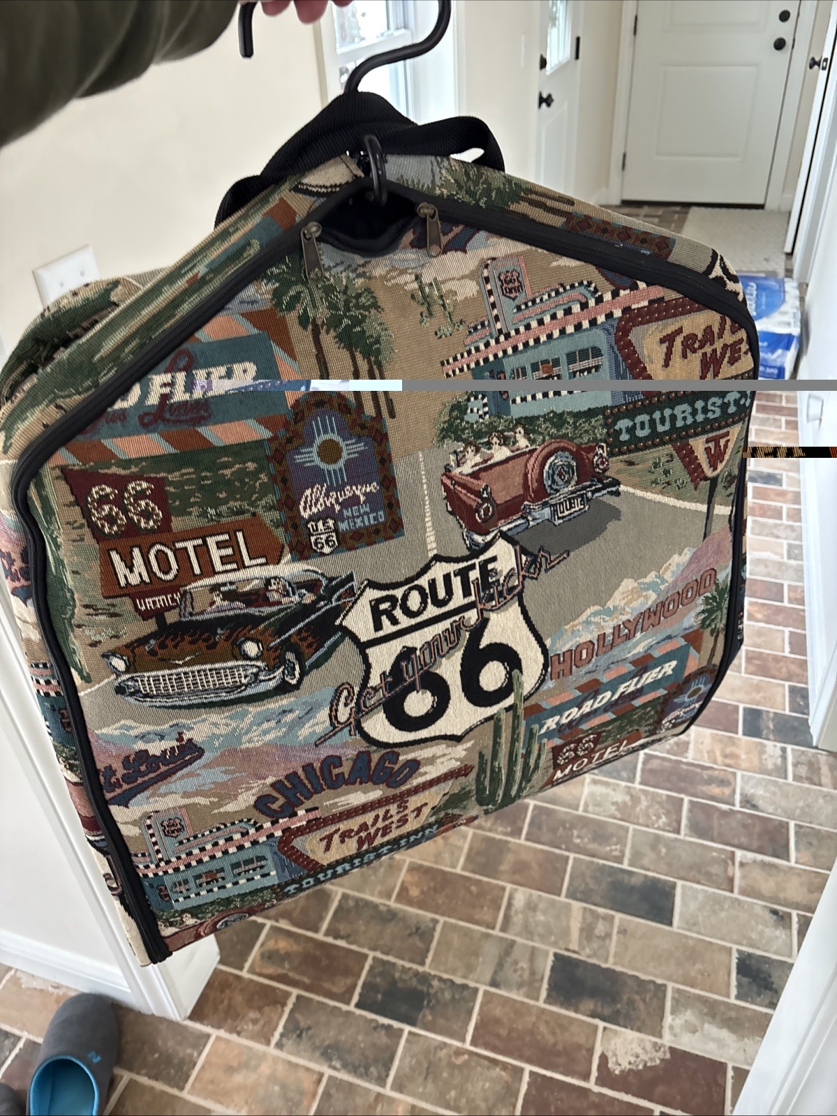 Vtg Route 66 Tapestry Luggage Hanging Clothes Garment Bag Travel Bag Go West