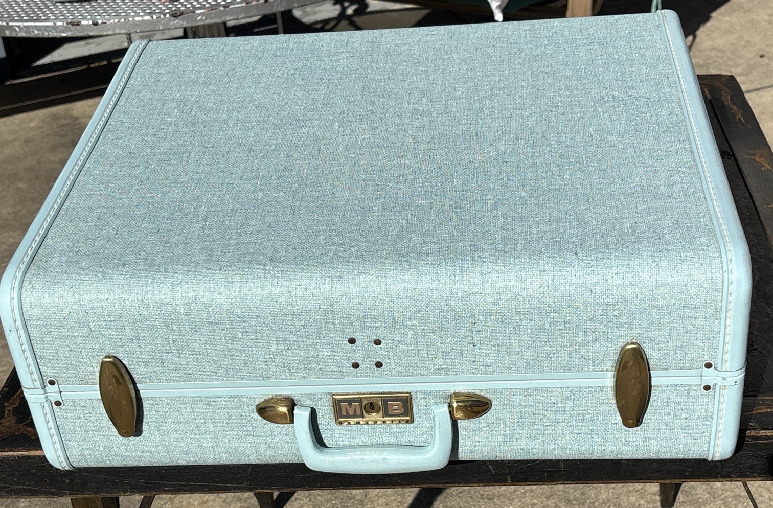 1950s Samsonite Luggage Suitcases Marbled Blue 4 piece wOriginal Bakelite