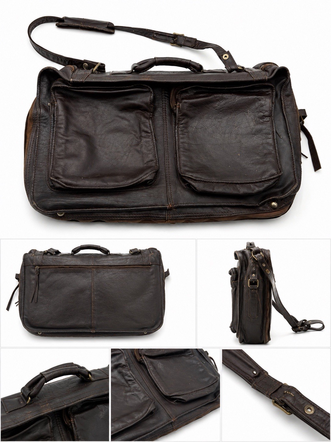 Vintage Genuine Leather Garment Bag Brown Foldable Travel Suit Carrier Colombia