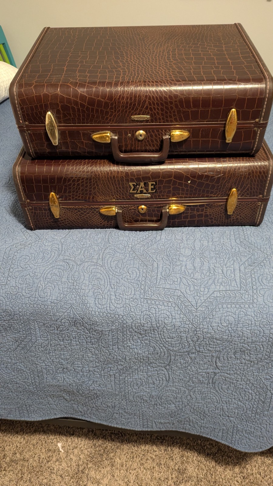 Vintage Samsonite Faux Alligator Croc Shwayder Bros Hard Sided Suitcases Luggage