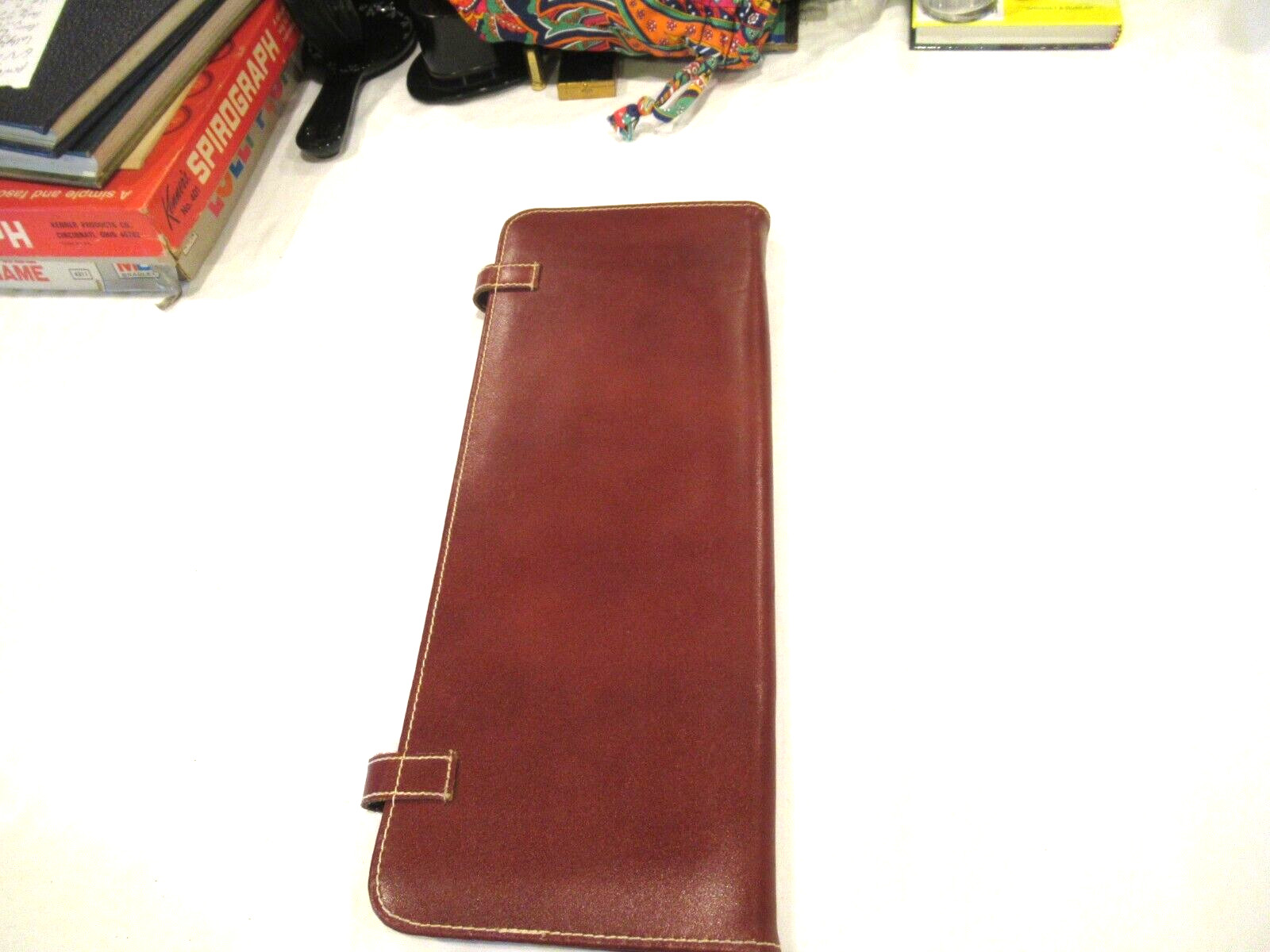 Vintage brown travel tie case, red plaid interior