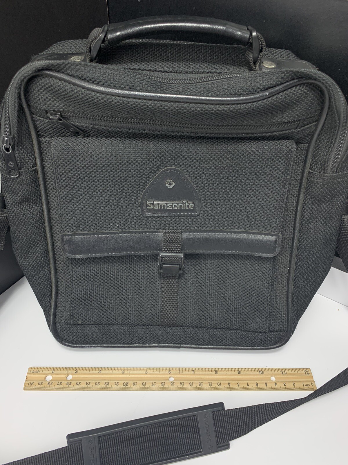 Vintage Samsonite Tweed Luggage Black Shoulder Messenger Bag 12 x 12 (Black)