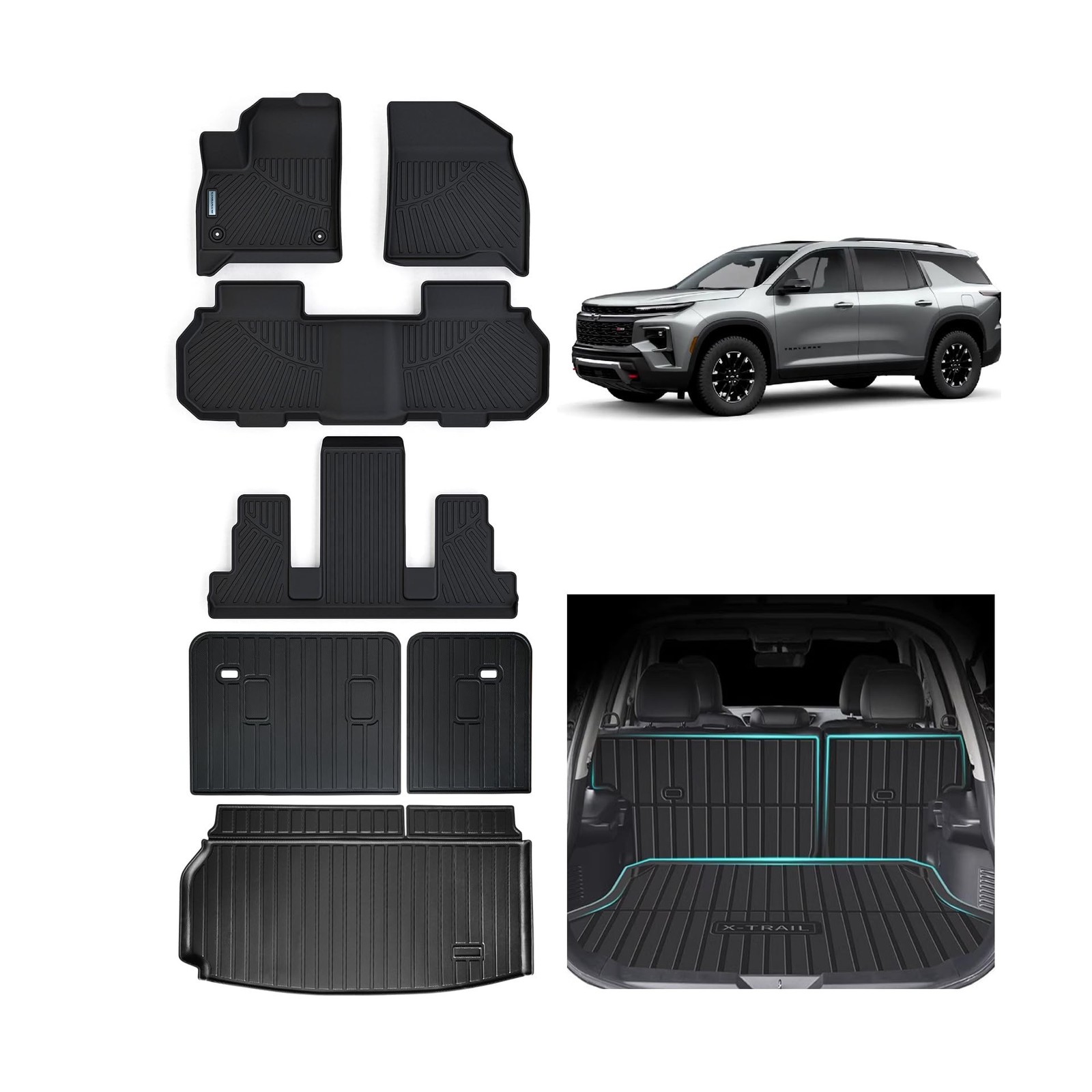 Floor Mats & Trunk Mat For ALL-NEW 2024 2025 Chevy Traverse (7 Seats-2 Row Bu…