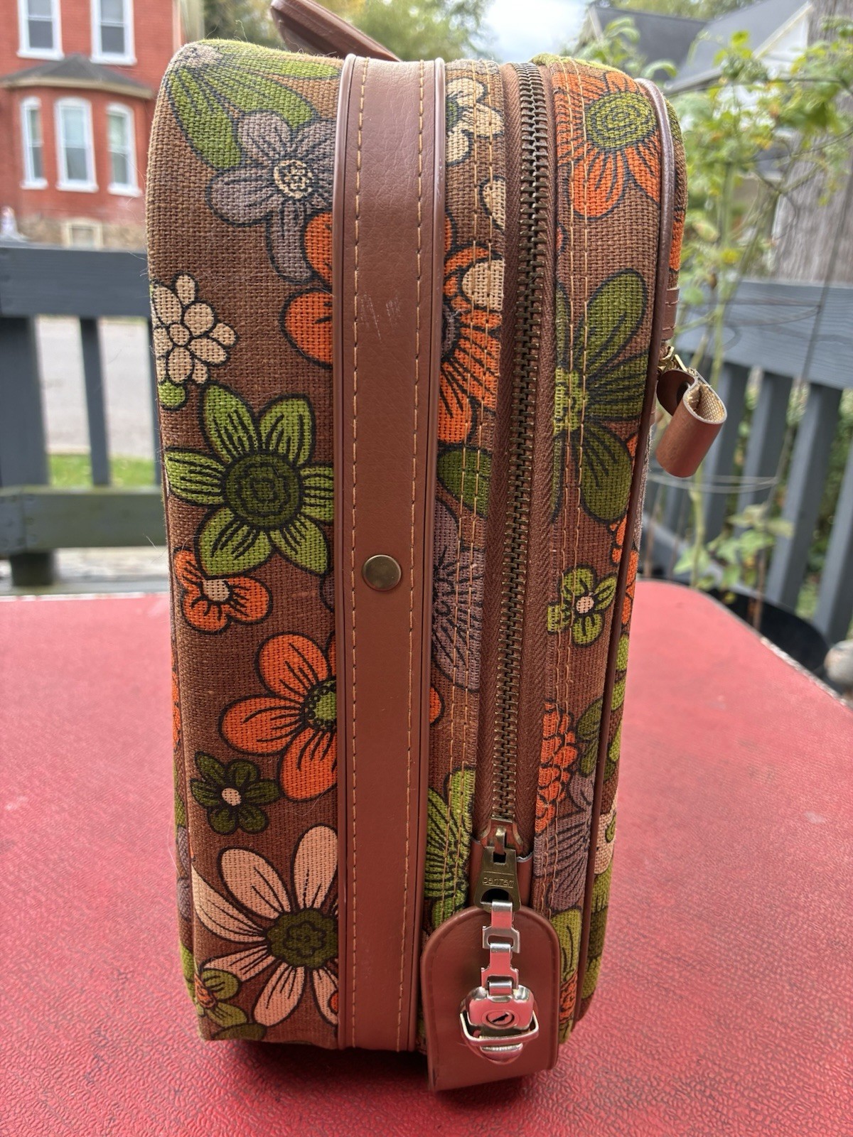Vtg 60’s Floral Hippie Flower Power MCM Canvas Suitcase Japan Retro 17×12 Groovy