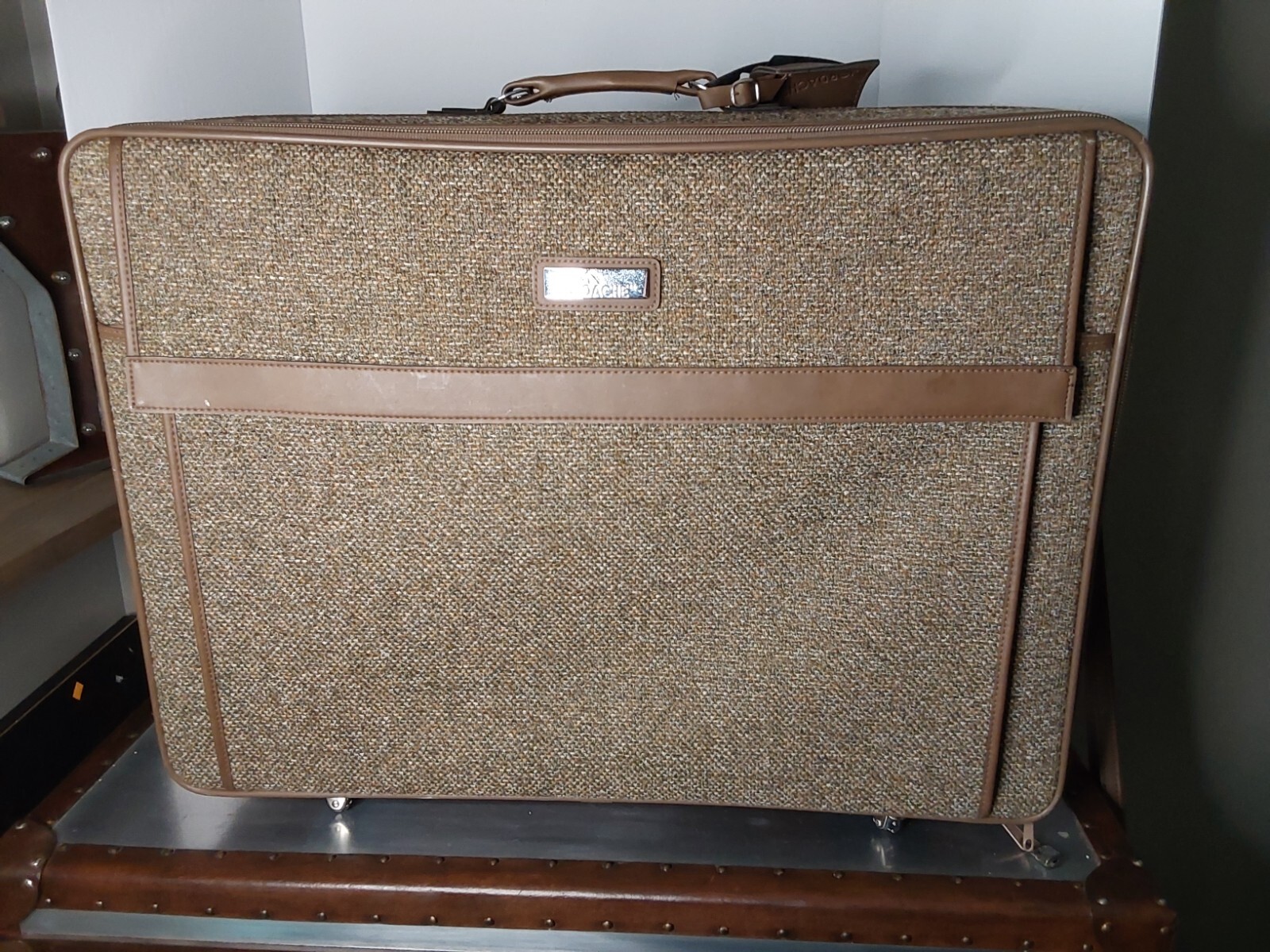 Vintage Jordache Tweed & Vinyl Luggage Set, 28 inch and 26 inch sized suitcases