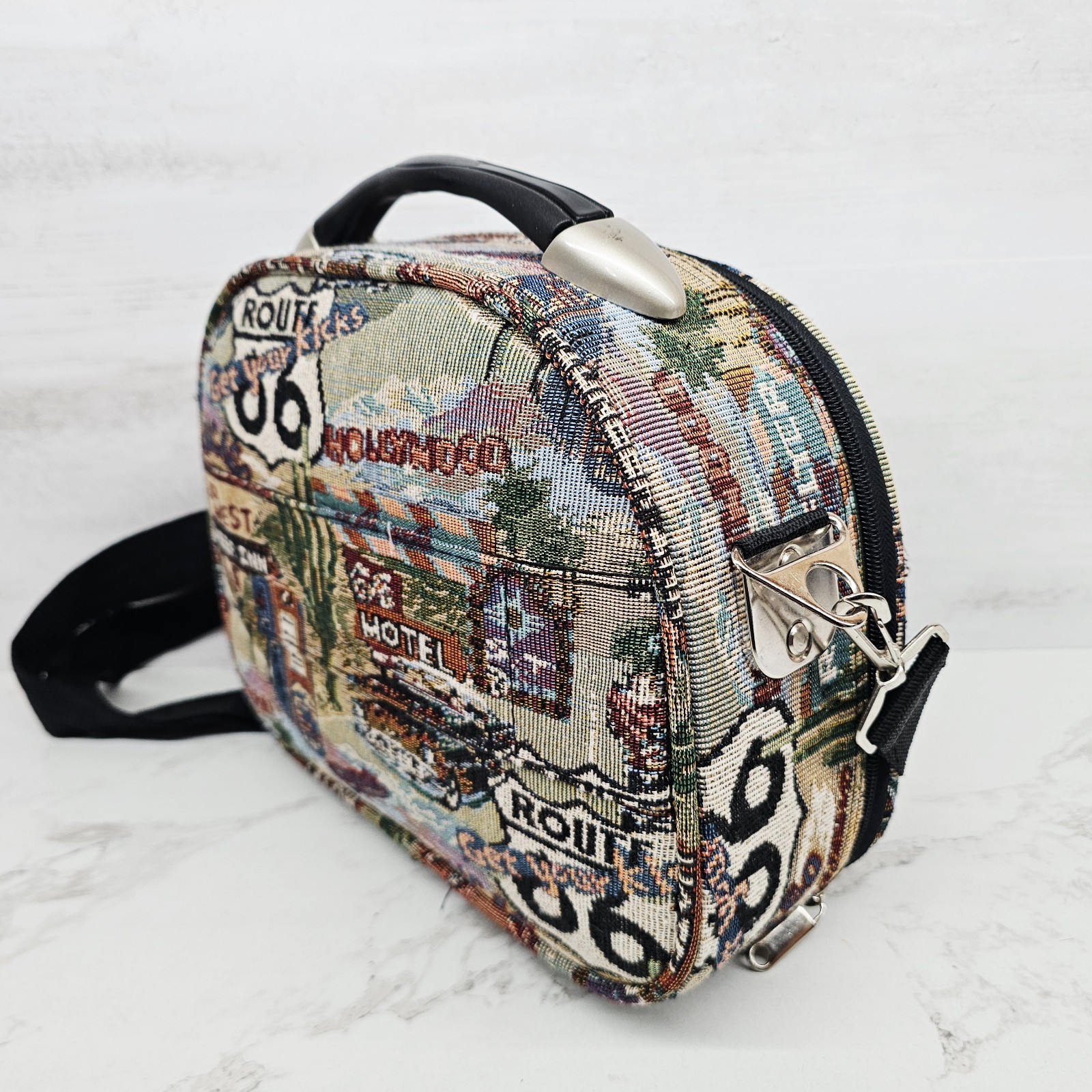 Vtg. Route 66 Luggage Carry On Shoulder Bag Pioneer Express Tapestry