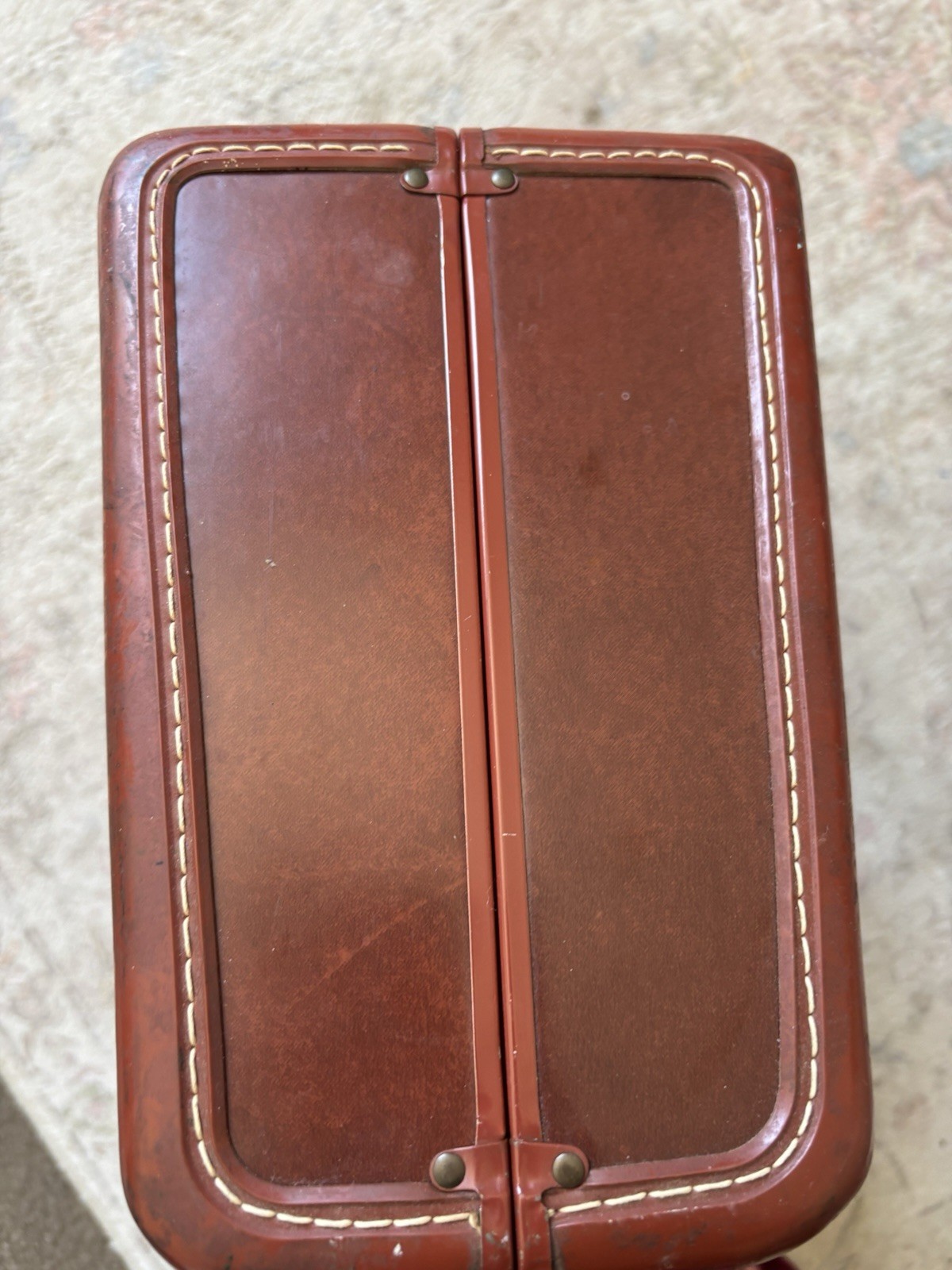 VTG Samsonite Hard Luggage Shwayder Bros Denver Detroit Brown 15” X 10” Brass