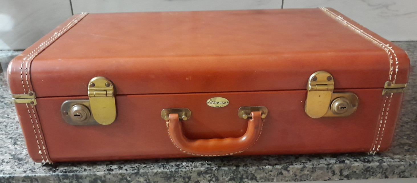 Maximillion NY Brown Leather Suitcase Vintage Hardcase 21x13x6.5
