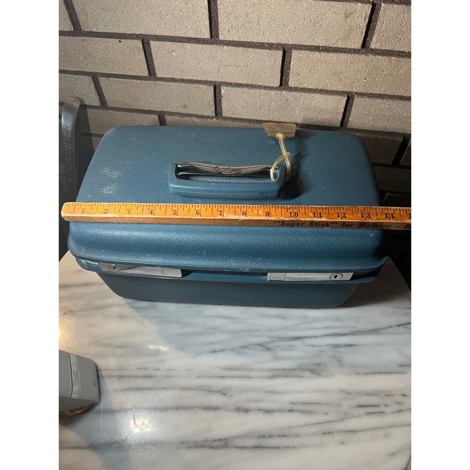VTG Aspen by Samsonite JCPenney Train Case Teal Blue Hardshell Vanity Bag Key