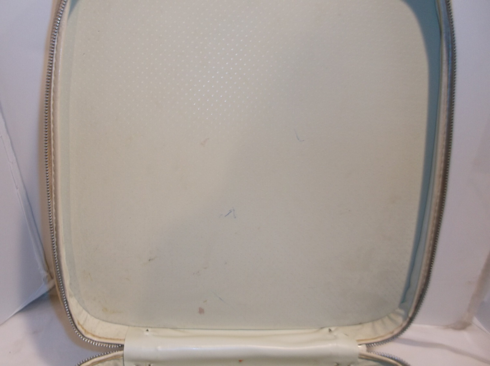 Vintage Carrying Case Cream Vinyl Zipper Strap Handle Luggage