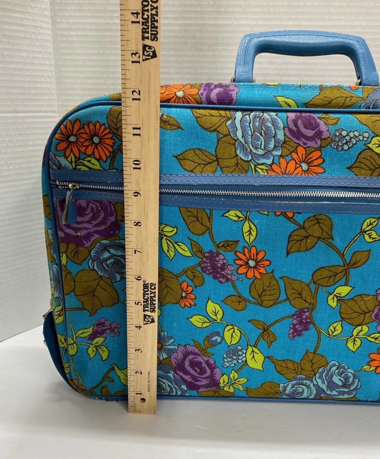 Vintage 70s Floral Bantam Soft Suitcase Blue Orange Yellow Hippie Boho Carry-on