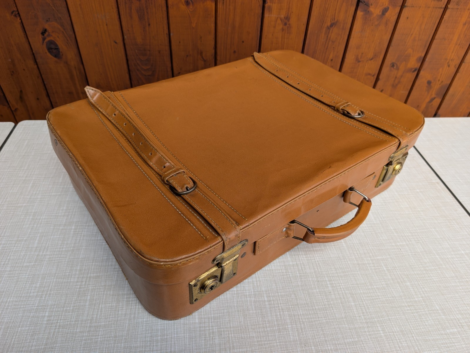Space Age Designer Vintage Retro Travel Suitcase 70s Brown Leather Weekender 14