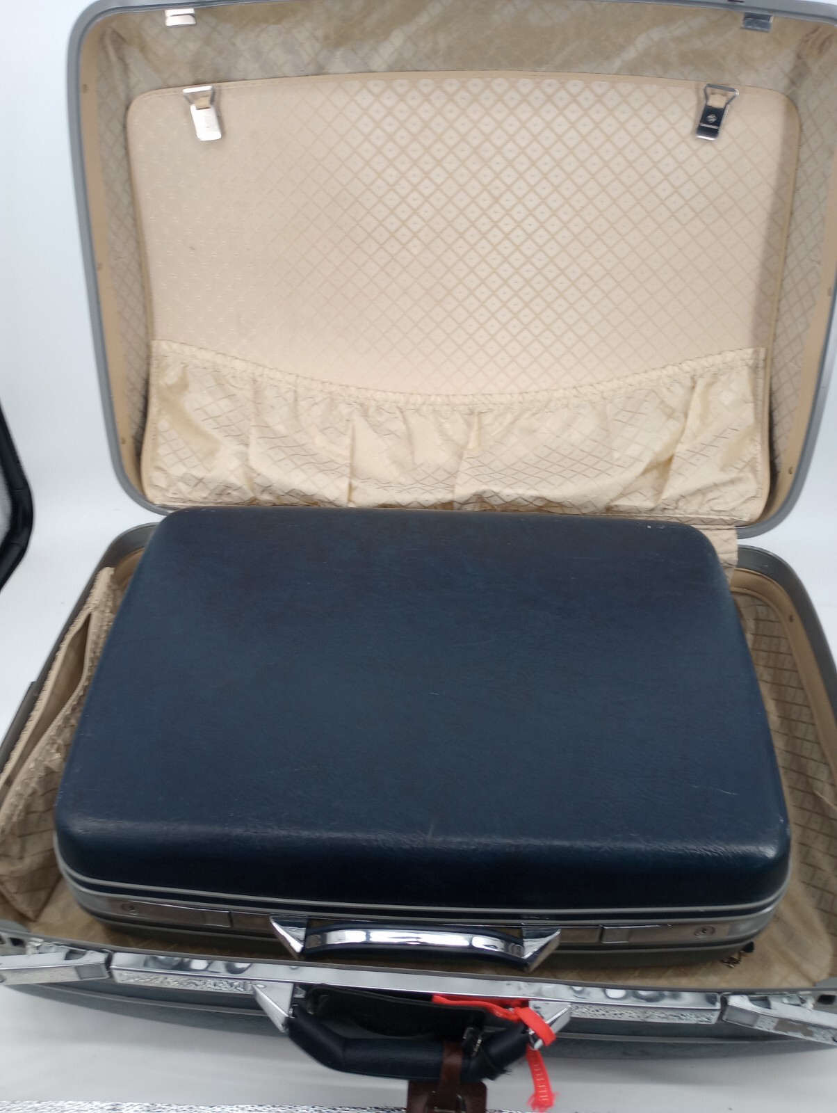 2 Vintage Samsonite Profile II Navy Blue Luggage Hard Shell Suitcases Lrg/Small