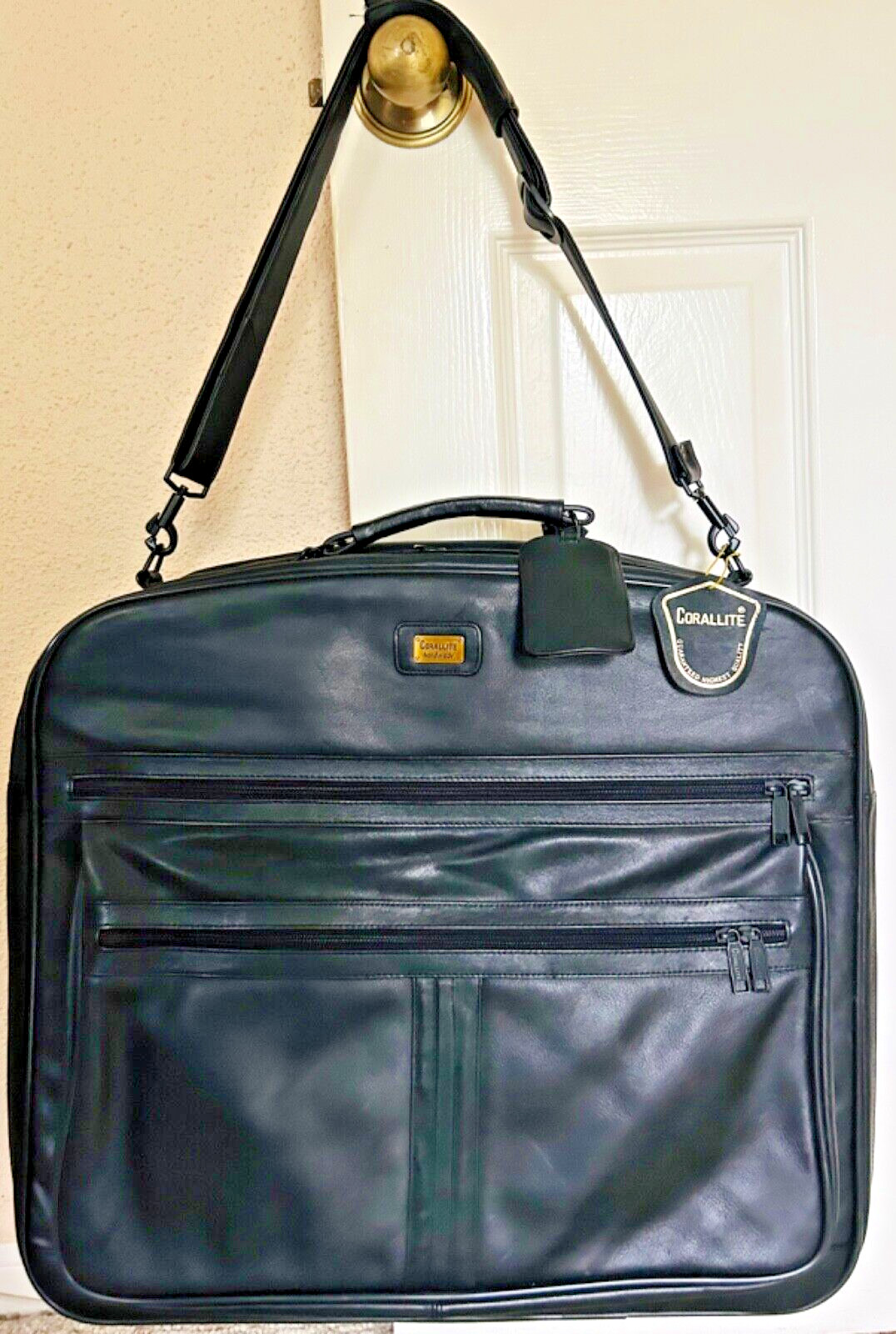 VTG CORALLITE FULL-GRAIN LEATHER ITALY HANDMADE GARMENT BAG LUXURY TRAVEL CASE
