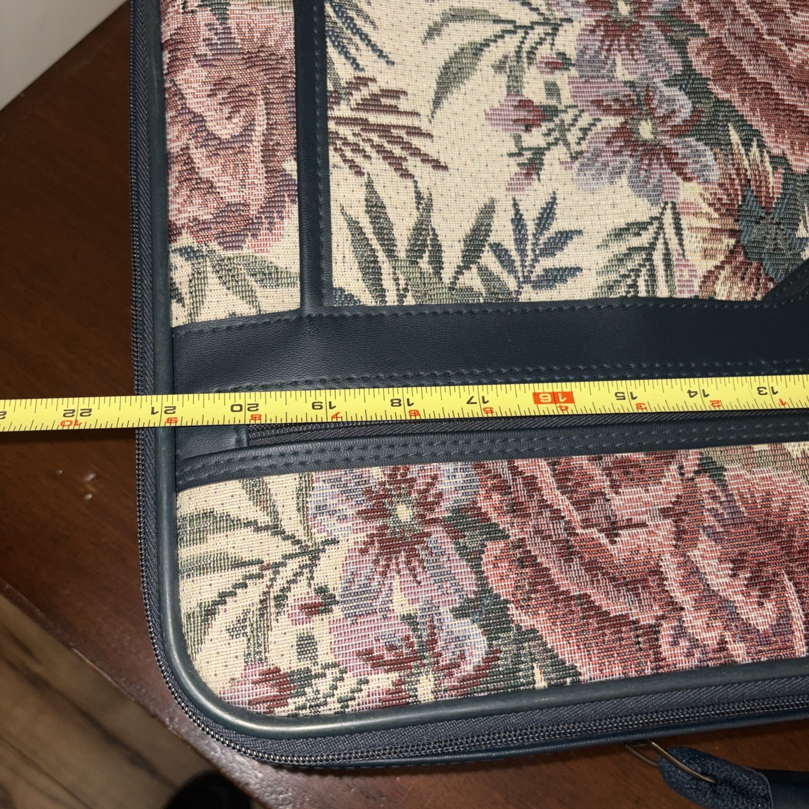 Vintage Leisure Luggage Beautiful Canvas Floral Forest Green Trim Carry On Rolls