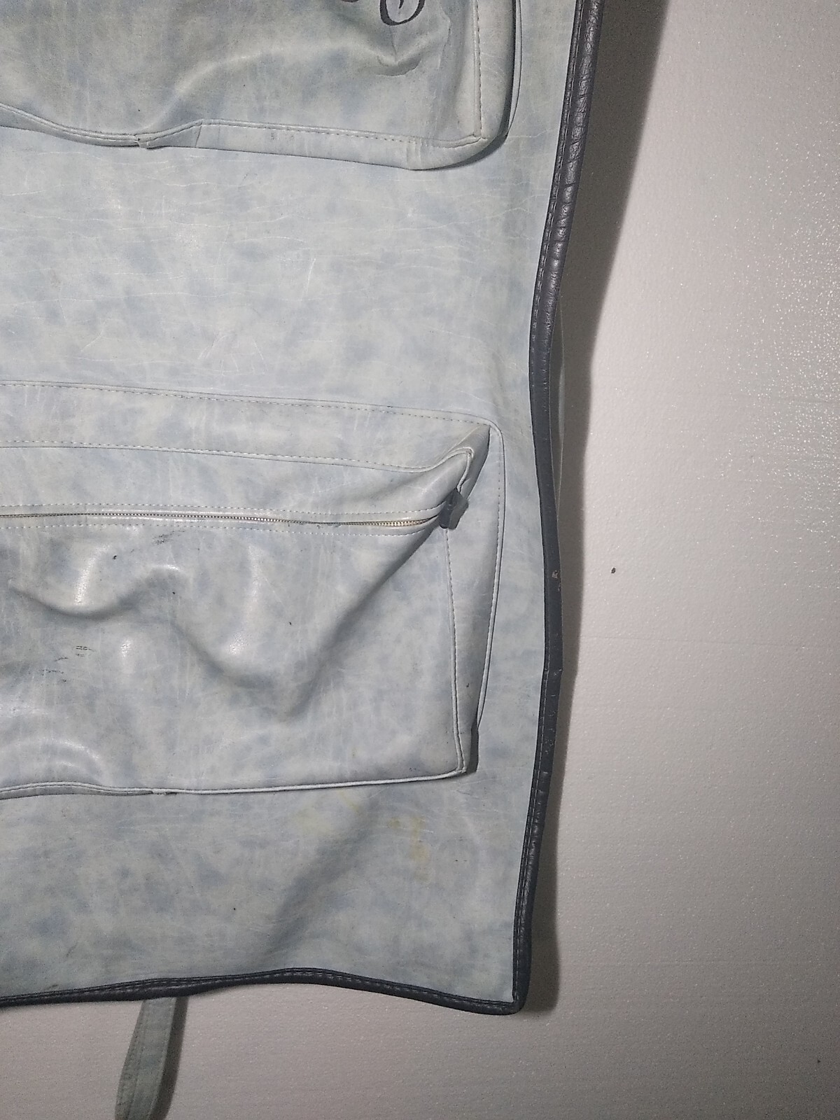 Garment Travel Bag Leather. Vintage, blue, monogrammed CEG 2ft x 3 1/2ft