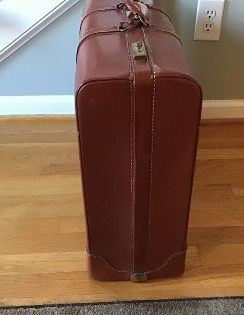 Vintage 1950’s Wardrobe Tray Luggage w/ Key and Hangers Stitched Cowhide