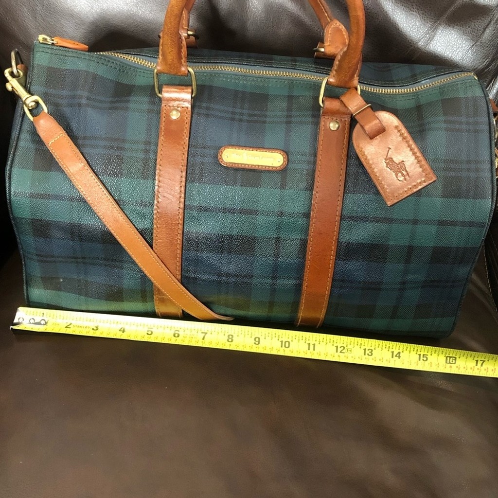 RALPH LAUREN Black Watch Plaid Boston Weekend Travel Duffle Doctors Bag 40cm