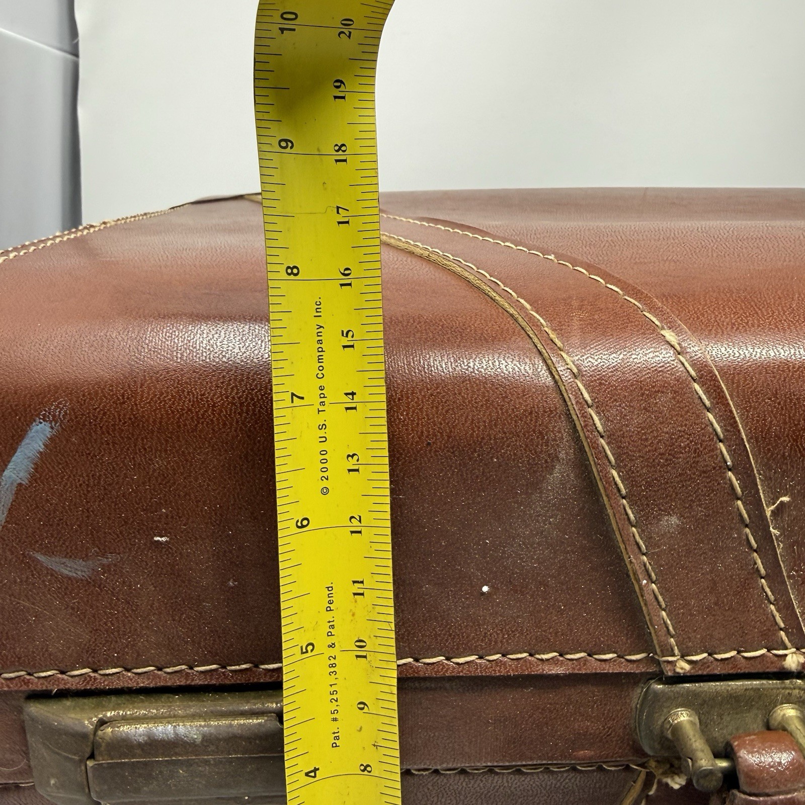 MCM Vtg Suitcase Brown Leather Brass Hardware Stitching 21X14x7 No Key