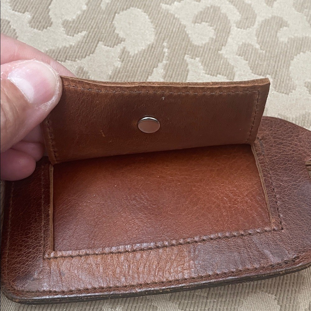 VINTAGE Longaberger Brown Leather Luggage Tag with Silver Basket Detail