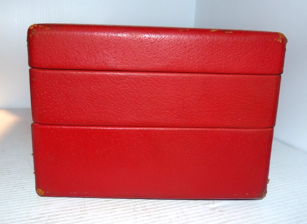 Vintage Red Leather Travel Overnight Vanity Train Case – 2 Section – Estate Find