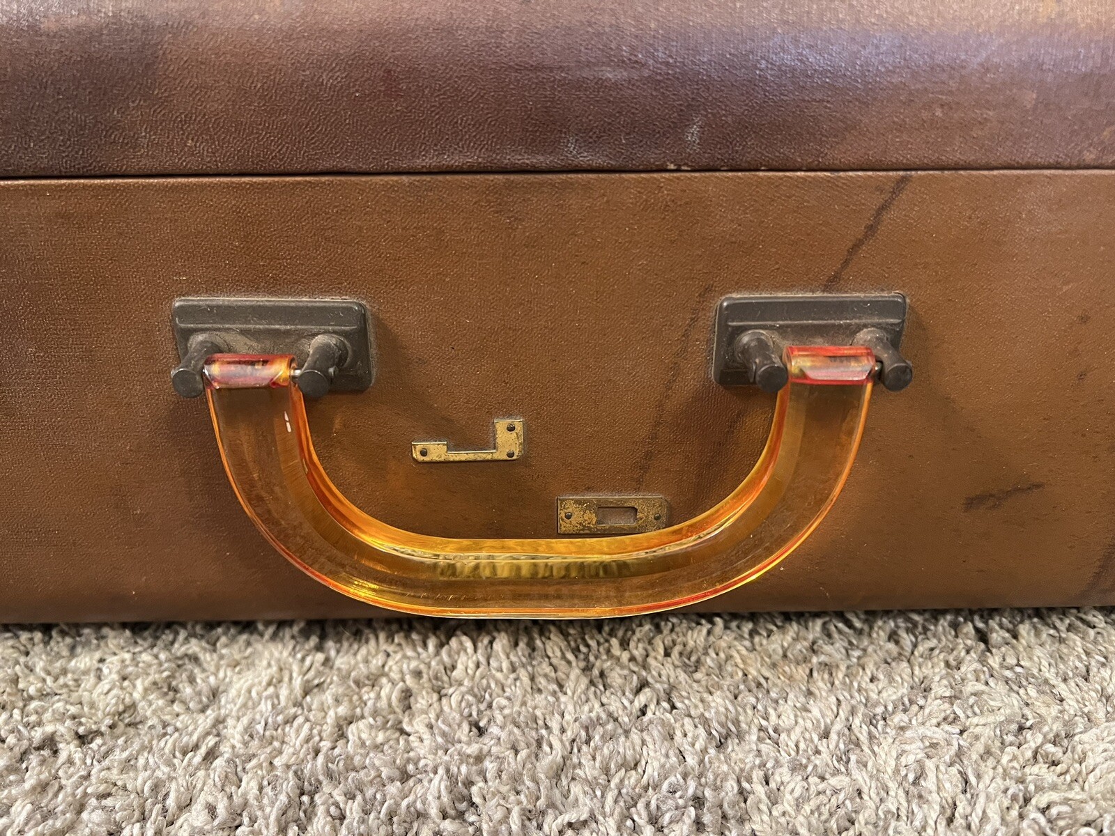 Vintage 1930s Leather Bakelite Handle Silk Lining Business Traveling Suitcase