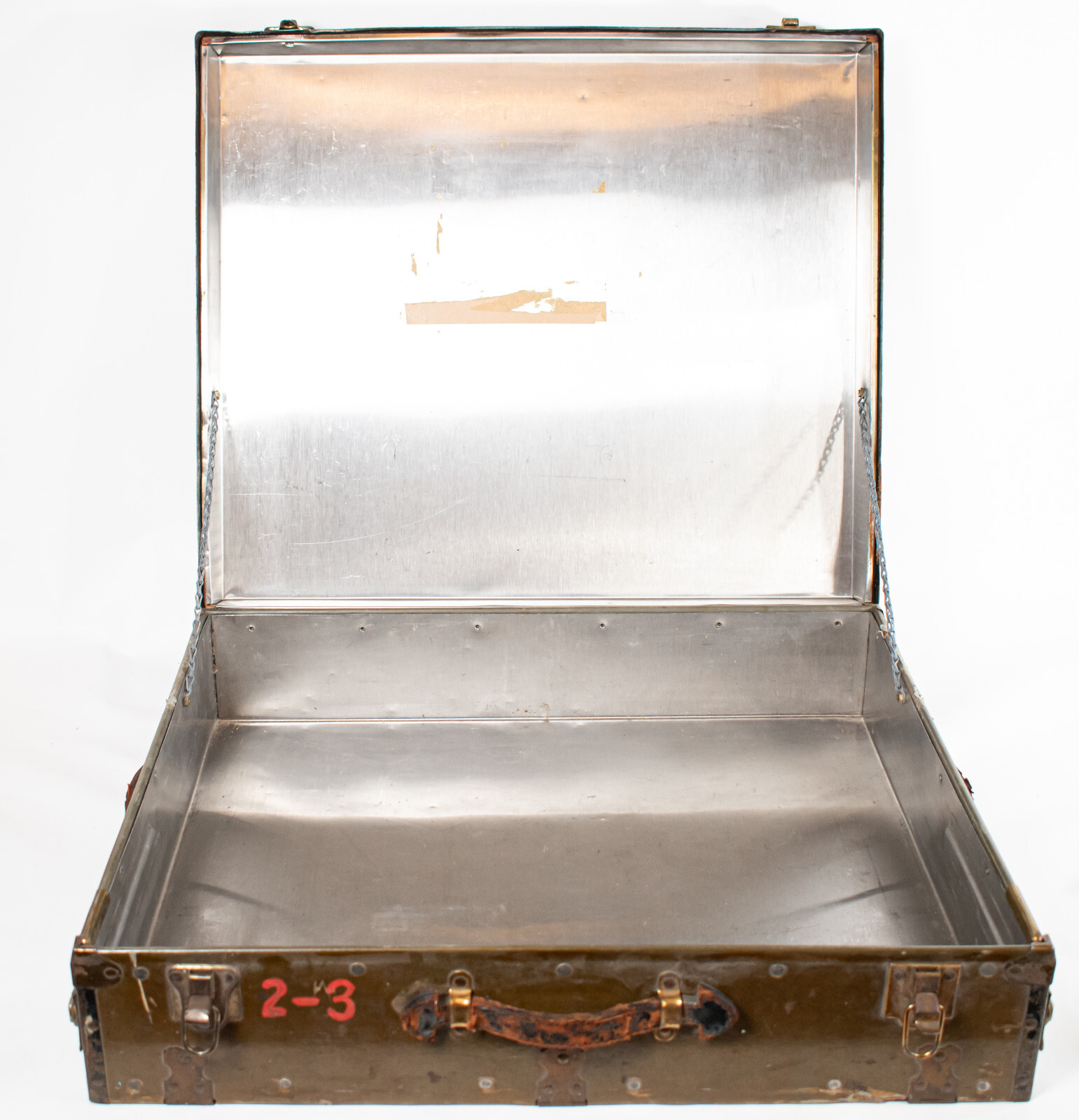 VTG Unique Metal Lined Trunk Case w Hinged Front Panel – Military/Civil Defense?