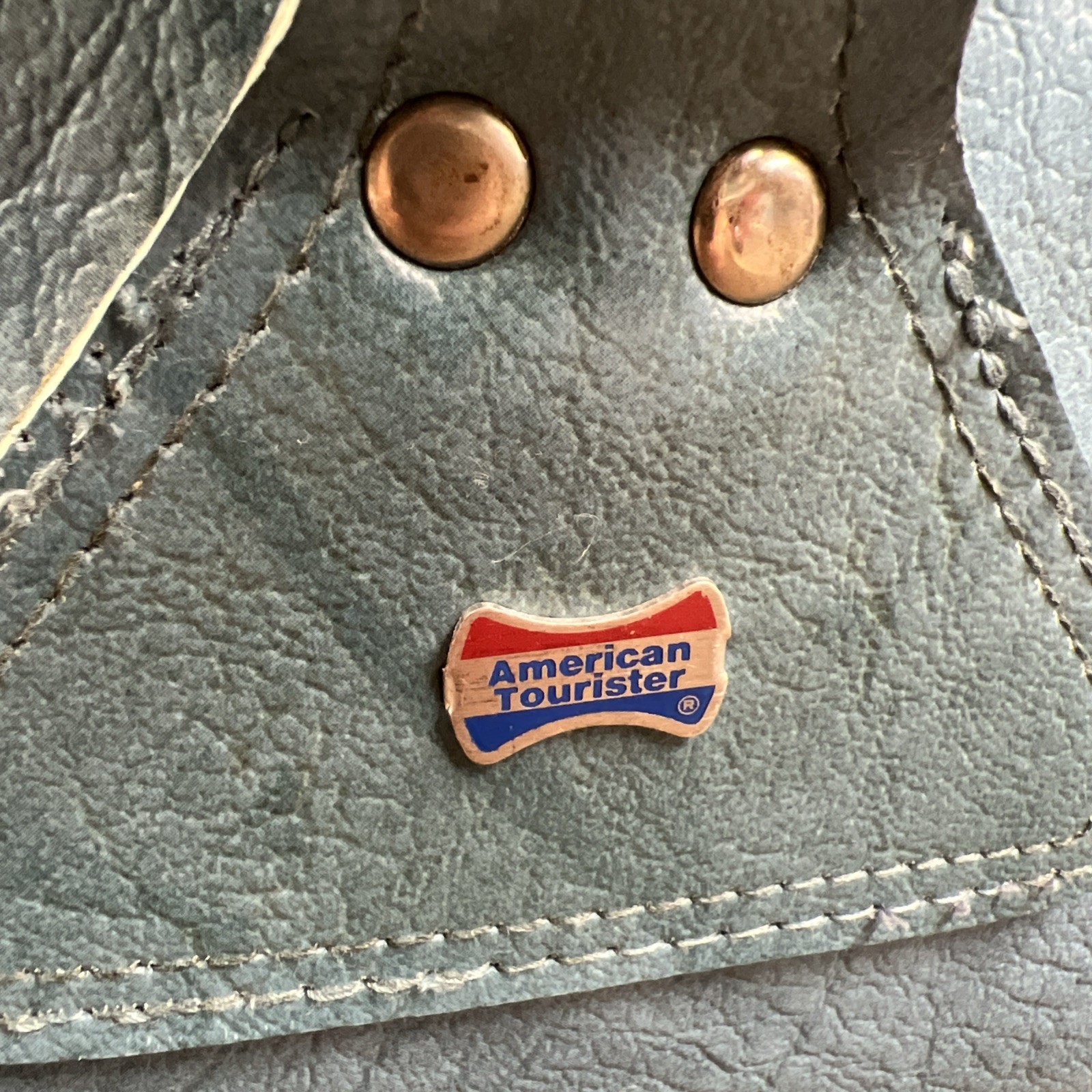 Vintage 70s Blue American Tourister Escort Carry On Crossbody Tote Bag
