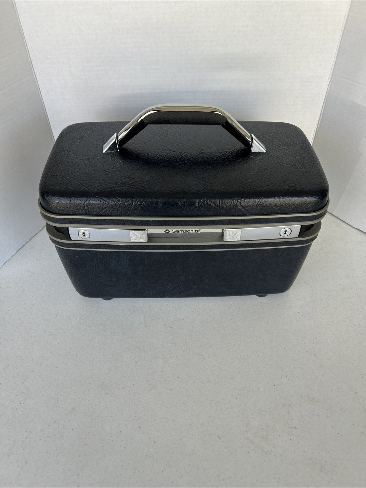 Vintage Samsonite Sentry II Train Case w/ Mirror Navy Blue Cosmetic Vanity