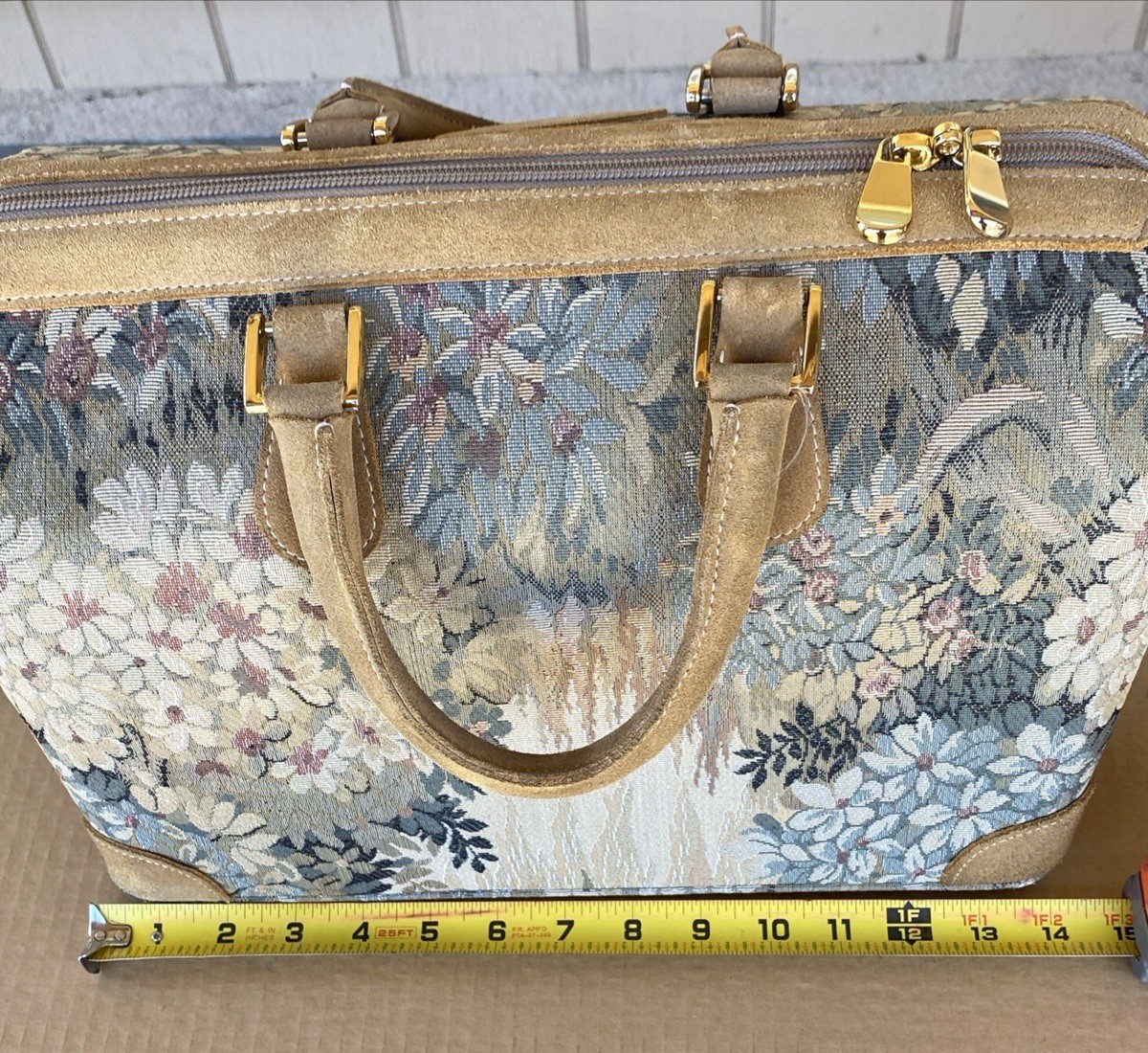Vintage French Luggage Company Paradise Suede Tapestry Carry On Bag Made in USA