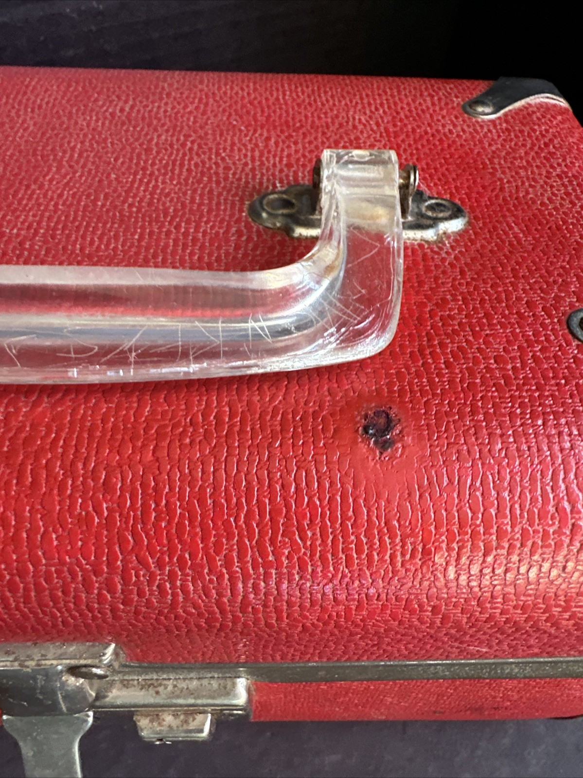 Vintage Red Travel Case Hard Shell Small Suitcase Retro Lock Box 6*5*10 Inch#F2