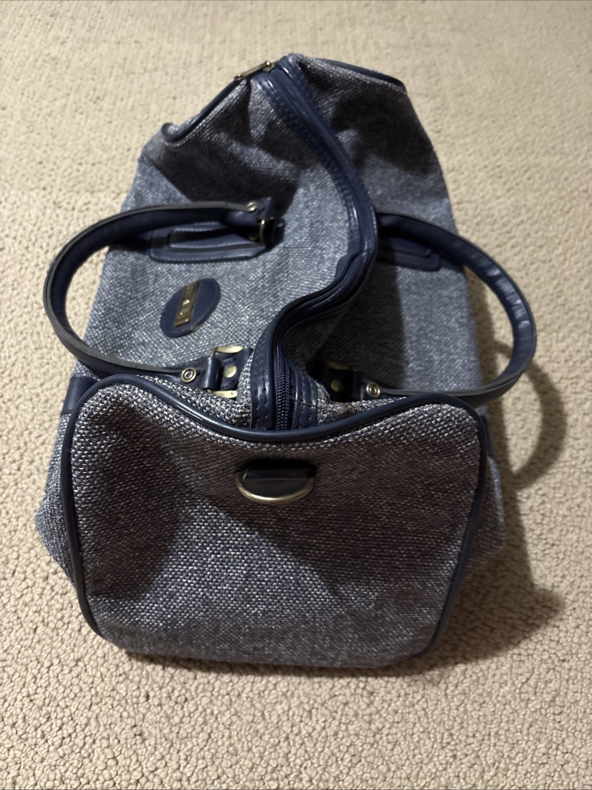 Vtg Fifth Avenue Vintage Luggage Set Blue Tweed Set Of 3 W/ Buckles
