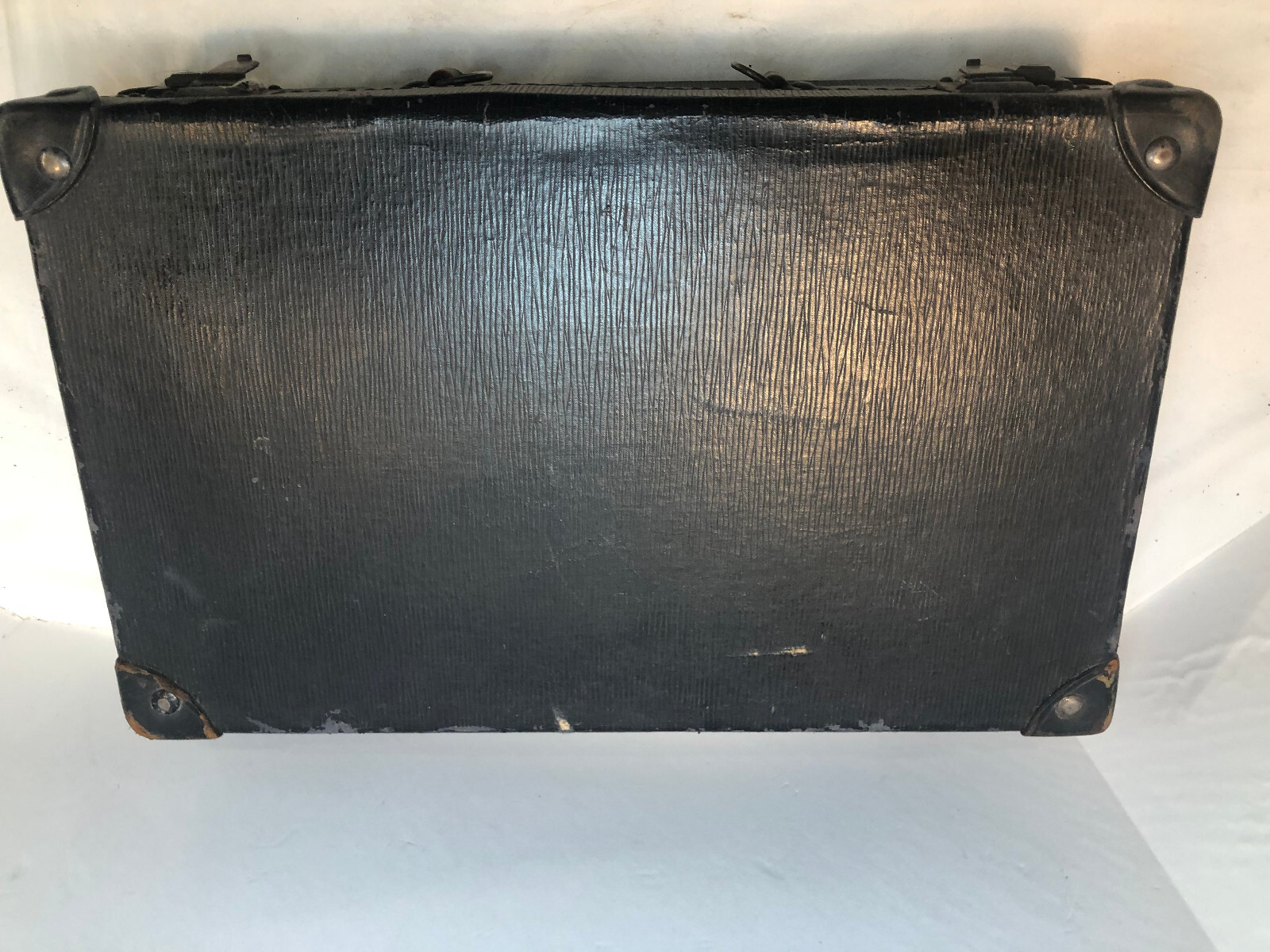 Vintage Black Faux Leather Suitcase Leather Handle MAR Initials 18 x 11 x 5.5